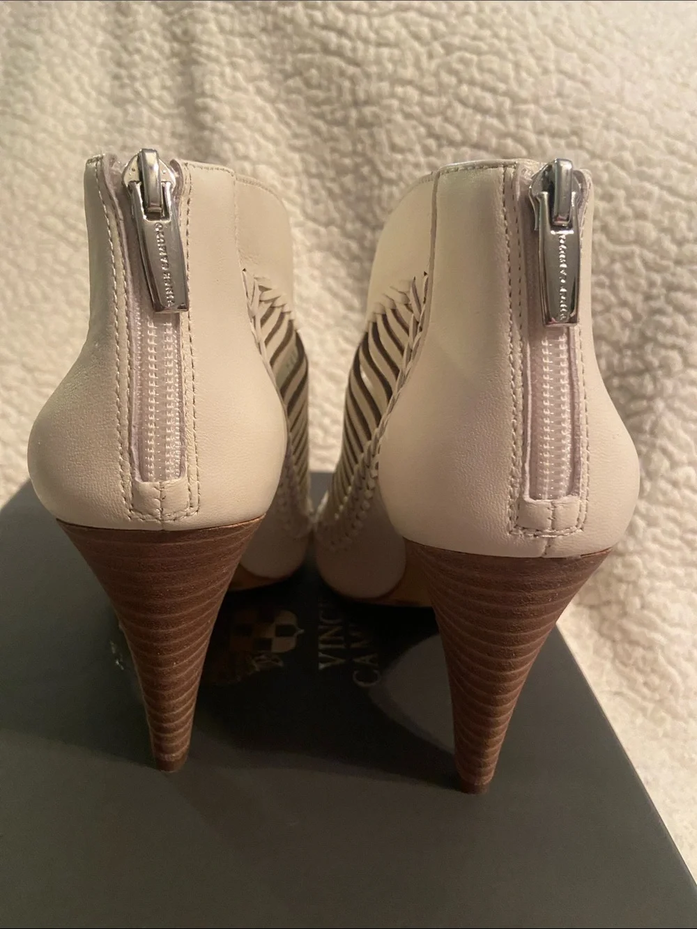Vince Camuto Warm White Woven Peep-Toe Heel Booties - Neutral Leather
